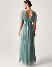 Ellie Sheer Sleeve Plunge Tulle Maxi Dress, Green (SAGE), large