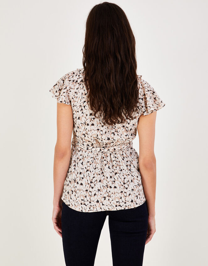 Anna Animal Print Wrap Top, Natural (NATURAL), large