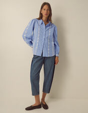 Felicity Long Sleeve Embroidered Cotton Shirt, Blue (BLUE), large