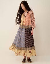 East Loran Patch Print Crinkle Cotton Dress, Multi (MULTI), large