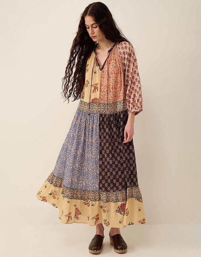 East Loran Patch Print Crinkle Cotton Dress, Multi (MULTI), large