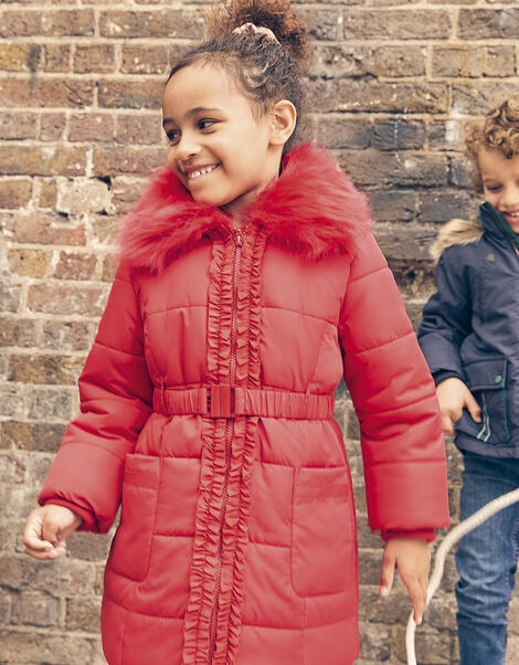 Ruffle Padded and Hooded Coat Red, Red (RED), large