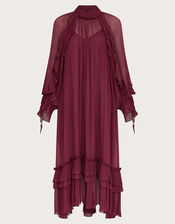 Kelly Long Sleeve Ruffle Midi Dress, Red (BERRY), large