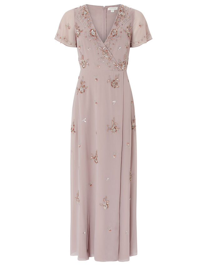 Winifred Embellished Wrap Occasion Dress, Mink (MINK), large