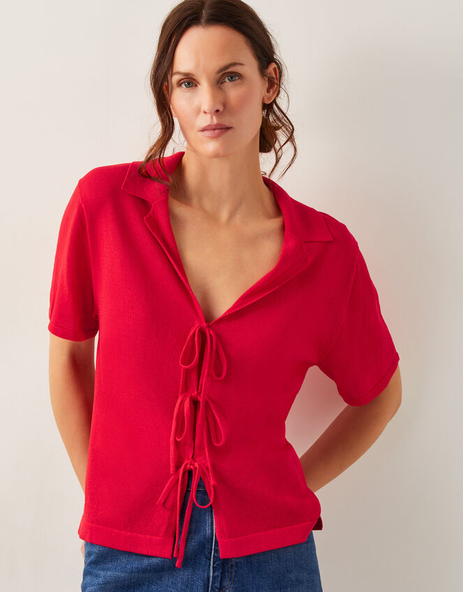 Tia Tie Knitted Cardigan, Red (RED), large