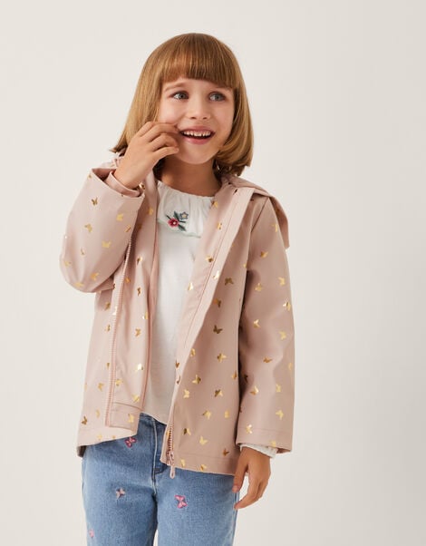 Foil Butterfly Print Rain Coat, Pink (PINK), large