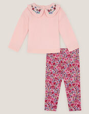Baby Collar Top & Floral Leggings Set, Pink (PINK), large
