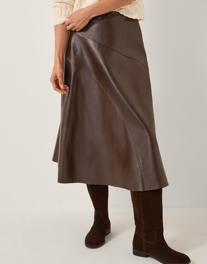 Marnie Faux Leather Midi Skirt, Brown (CHOCOLATE), large