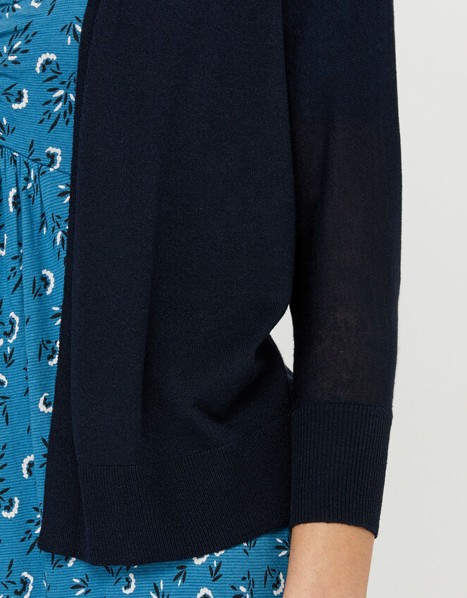 Ellie Lightweight Knitted Cardigan in Linen Blend, Blue (NAVY), large
