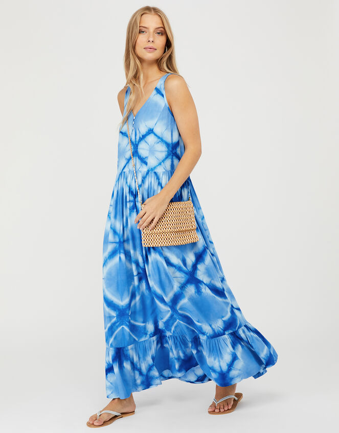 Zaria Tie Dye Maxi Dress in LENZING™ ECOVERO™, Blue (BLUE), large
