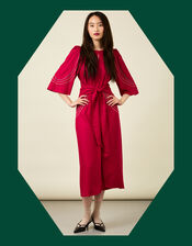 Tallulah and Hope Embroidered Tie Waist Maxi Dress, Red (RED), large