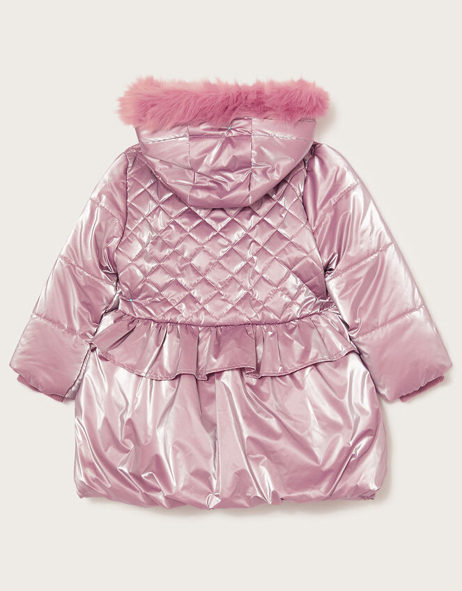 Iridescent Faux Fur Hood Padded Coat, Pink (PINK), large