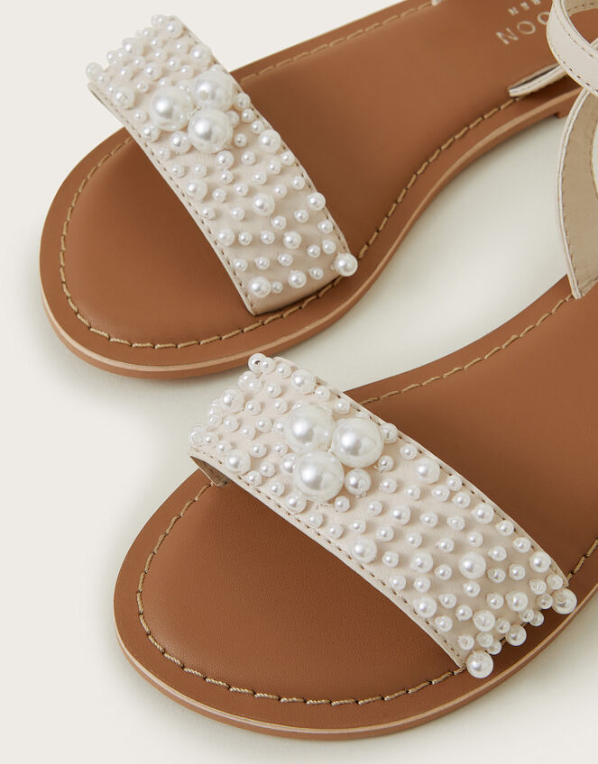 Pearl Bead Strappy Sandals, Ivory (IVORY), large