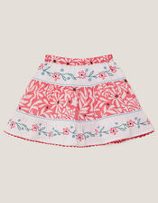 Floral Print Tiered Skirt, Orange (CORAL), large
