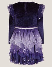 Cosmic Velour Long Sleeve Disco Dress, Blue (NAVY), large