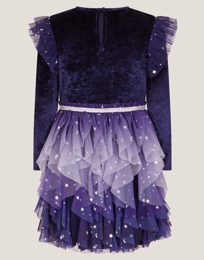 Cosmic Velour Long Sleeve Disco Dress, Blue (NAVY), large