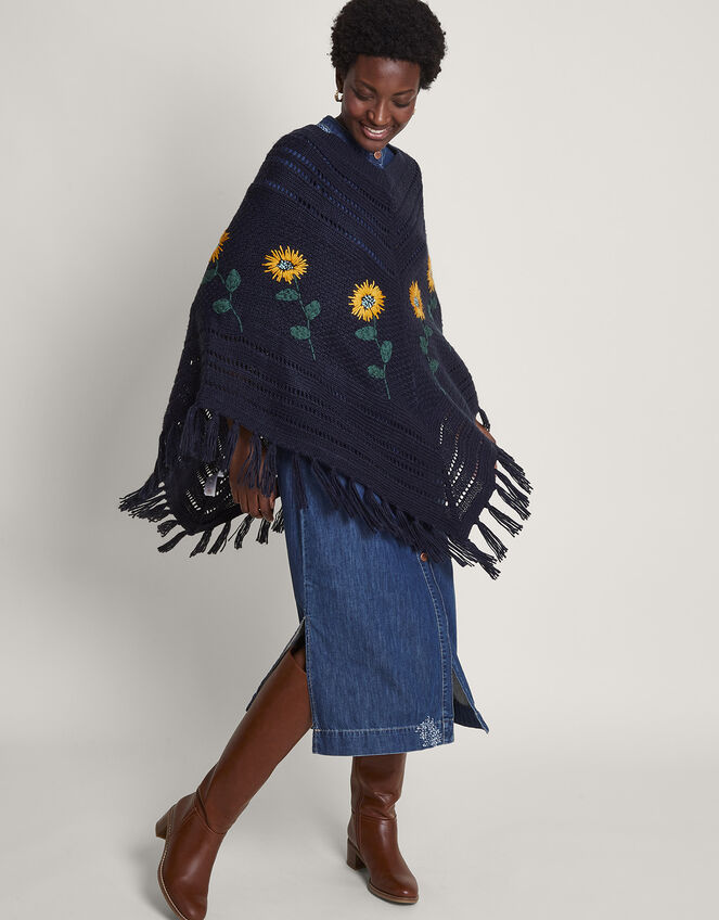 Pia Upcycled Embroidered Poncho, , large