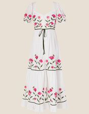 Anna Embroidered Broderie Maxi Dress, Ivory (IVORY), large