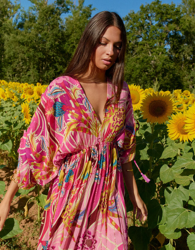 Piti Cuiti Floral Print Maxi Kaftan Dress, Pink (PINK), large