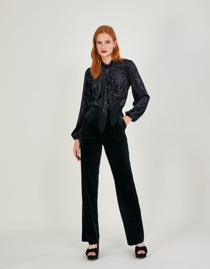 Carla Velvet Bootcut Trousers Black