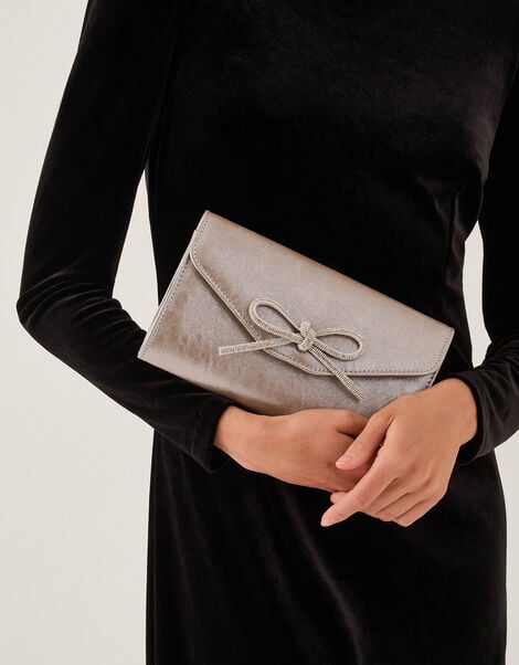 Sia Diamante Bow Clutch Bag, DARK SILVER (DARK SILVER), large