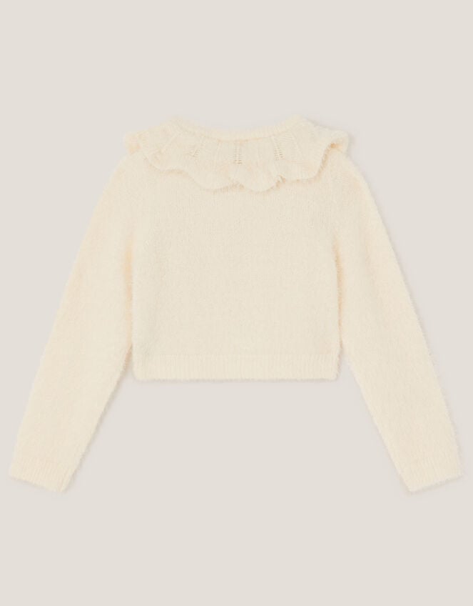 Embellished Collar Fuzzy Cardigan, Ivory (IVORY), large