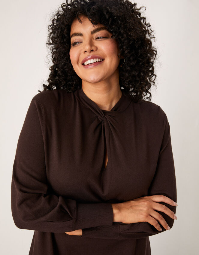 Twist Detail Dress with LENZING™ ECOVERO™, Brown (CHOCOLATE), large