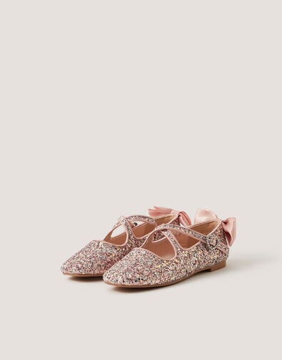 Glitter Bow Mary Jane Ballet Flats, Pink (PINK), large