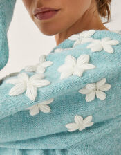 Eva Embroidered Sleeve Sweater, Blue (BLUE), large