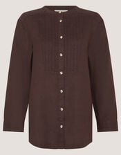 Clo Pintuck Linen Shirt, DARK BROWN, large