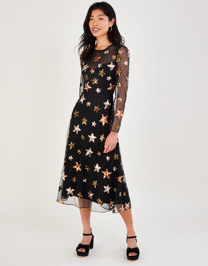 Jacque Star Midi Dress, Black (BLACK), large