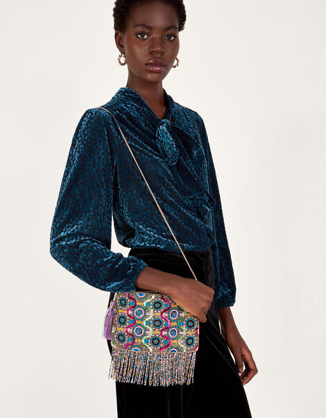 Fringe Hand-Beaded Bag, , large