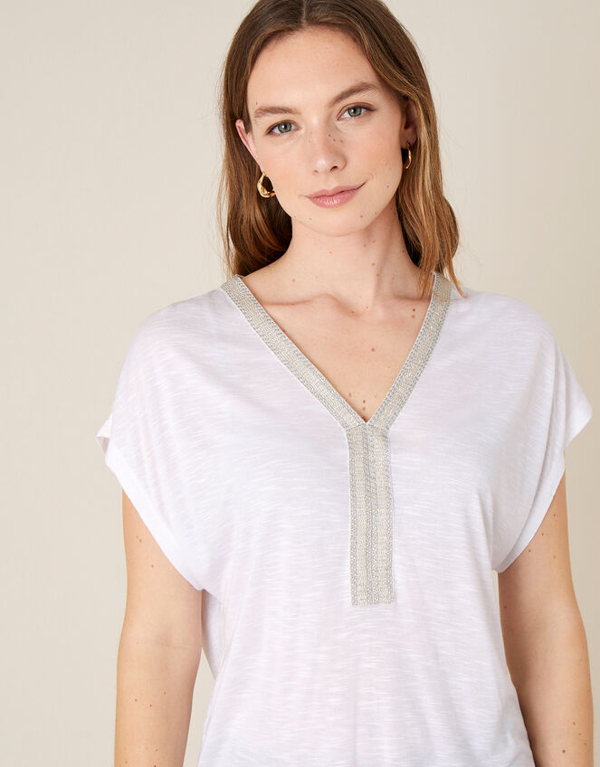 Embroidered Slub Jersey T-Shirt , Ivory (IVORY), large