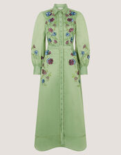 Orla Floral Embroidered Midi Shirt Dress, Green (GREEN), large