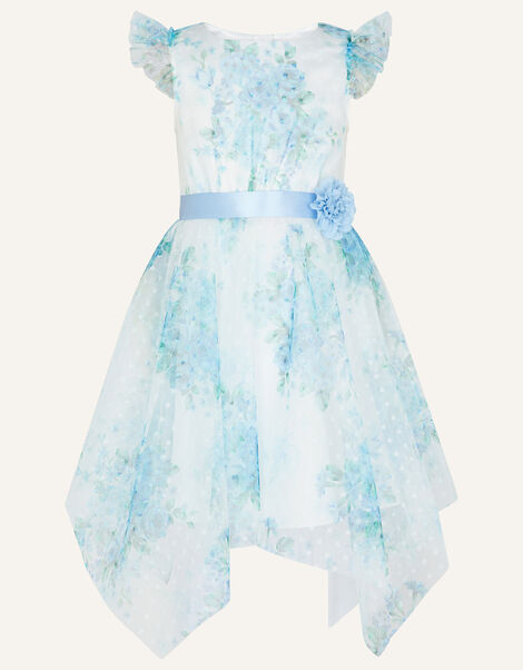 Heidi Floral Print Tulle Dress Blue, Blue (BLUE), large