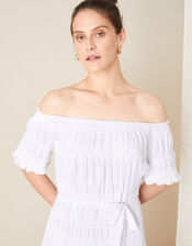 Plain Off-Shoulder Dress, White (WHITE), large