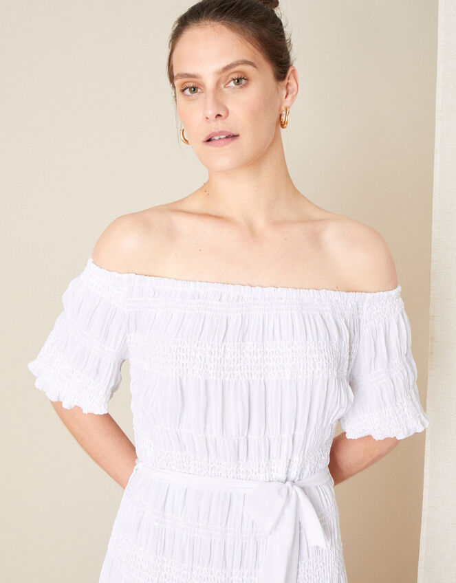 Plain Off-Shoulder Dress, White (WHITE), large