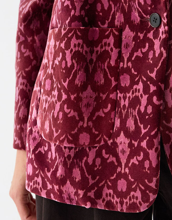 East Jude Printed Velvet Blazer, Red (BERRY), large