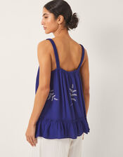 Fern Embroidered Crinkle Cami Top, Blue (BLUE), large