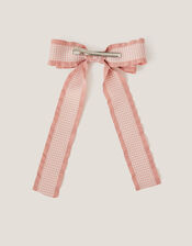 Frilly Houndstooth Bow Hair Clip, , large
