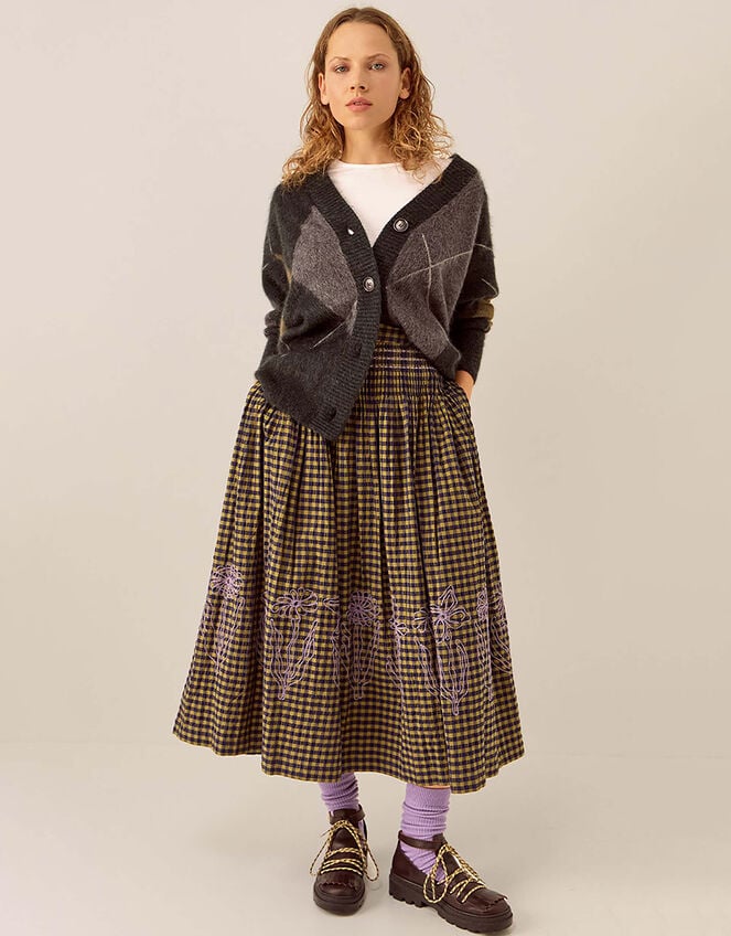 East Dilly Gingham Cotton Skirt, Multi (MULTI), large