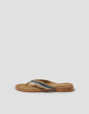 Sia Beaded Leather Flip Flop Sandals, Blue (BLUE), large