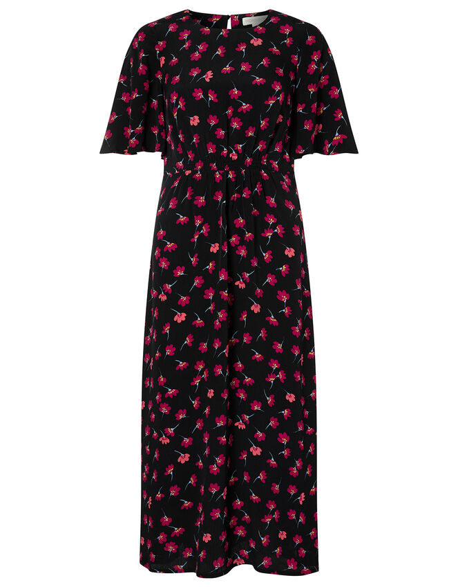 Abstract Floral Midi Dress in Sustainable Viscose, Black (BLACK), large