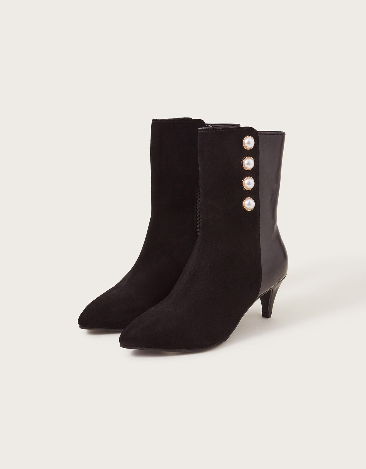 Pearl Button Leather Ankle Boots Black Women s Shoes Monsoon ROI