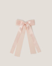 Ribbon Long Bow Hair Clip, Nude (NUDE), large