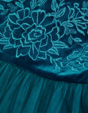 Odette Velvet Embroidered Dress, Teal (TEAL), large
