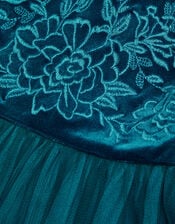 Odette Velvet Embroidered Dress, Teal (TEAL), large