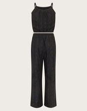 Lace Top and Trousers Set, Black (BLACK), large