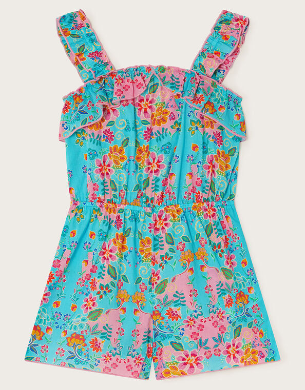 Floral Frill Romper, Blue (TURQUOISE), large