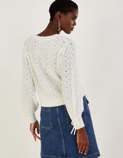 Supersoft Pointelle Cardigan with Recycled Polyester, Ivory (IVORY), large